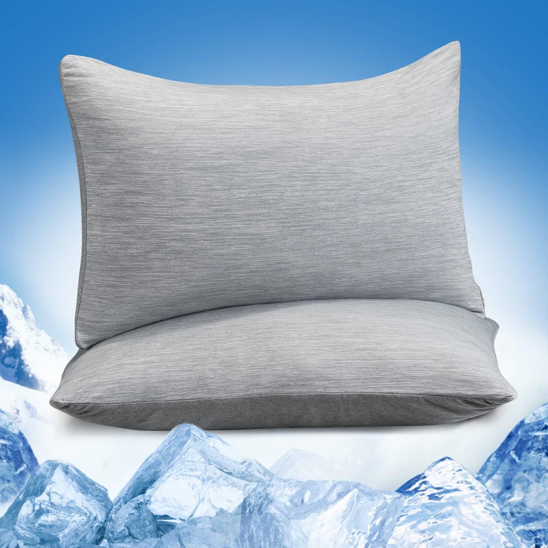 Marchpower Cooling Pillow Cases for Hot Sleepers, Japanese Arc Chill Cooling Pillow Cases, Zippered Queen Pillow Cases Set of 2 Breathable Skin-Friendly Design Cooling Pillow Case (20 X 30 in)-Gray - Image 1